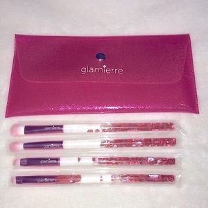 PINK Glitter Hearts Makeup Brush Set with Case NEW!